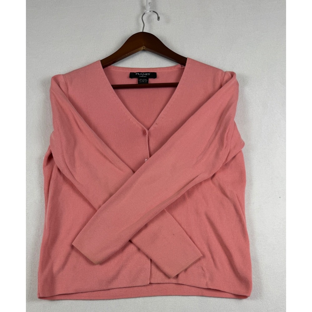 Planet & Company Pink Ribbed Cotton VNeck Button Front Cardigan Sweater Womens S